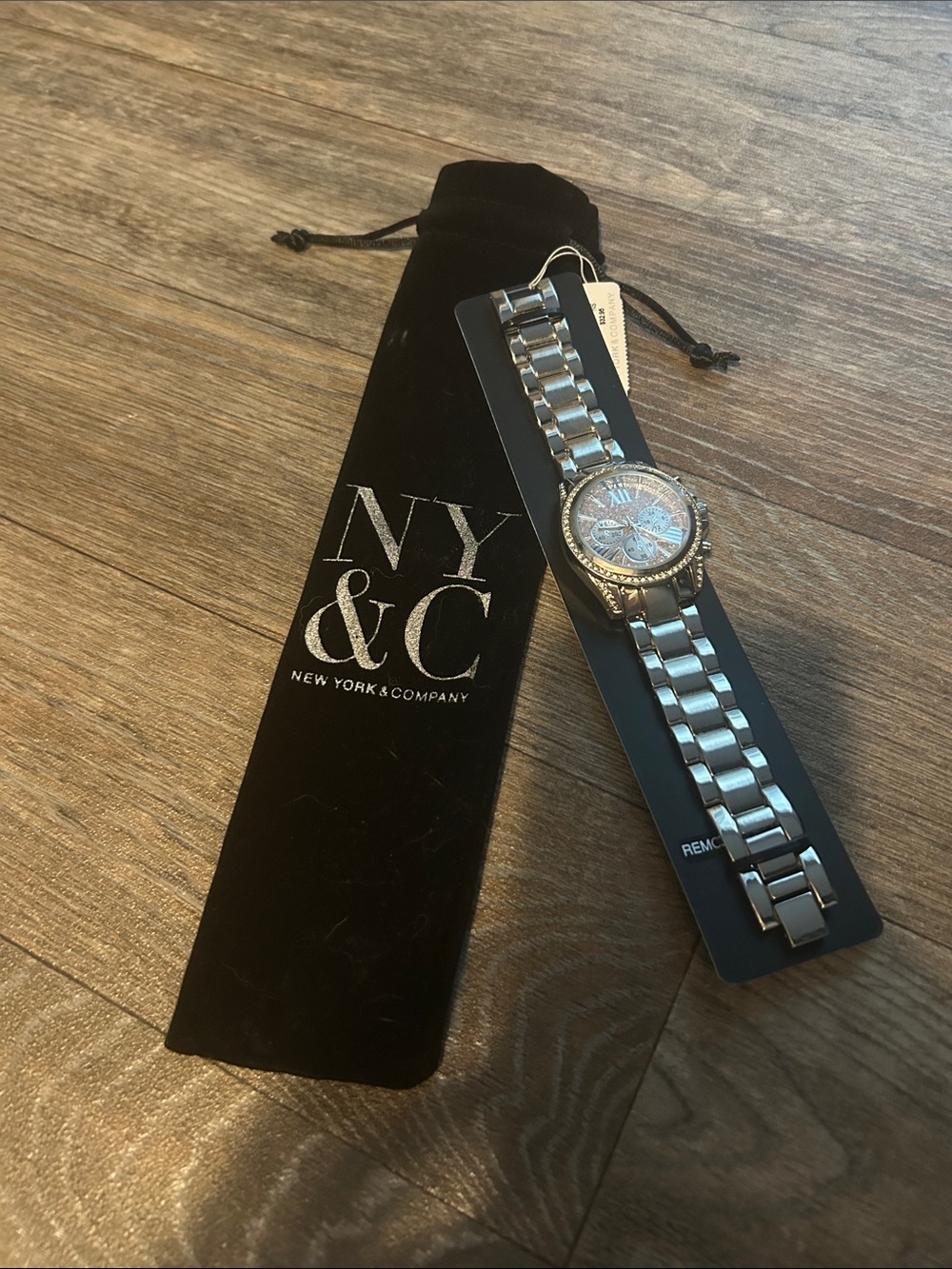 New York & Company Silver Link Bracelet Watch with Crystal Accents